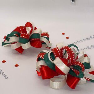 2 PCS Handmade Hair Bows for girls with barrette clips and color christmas lazos